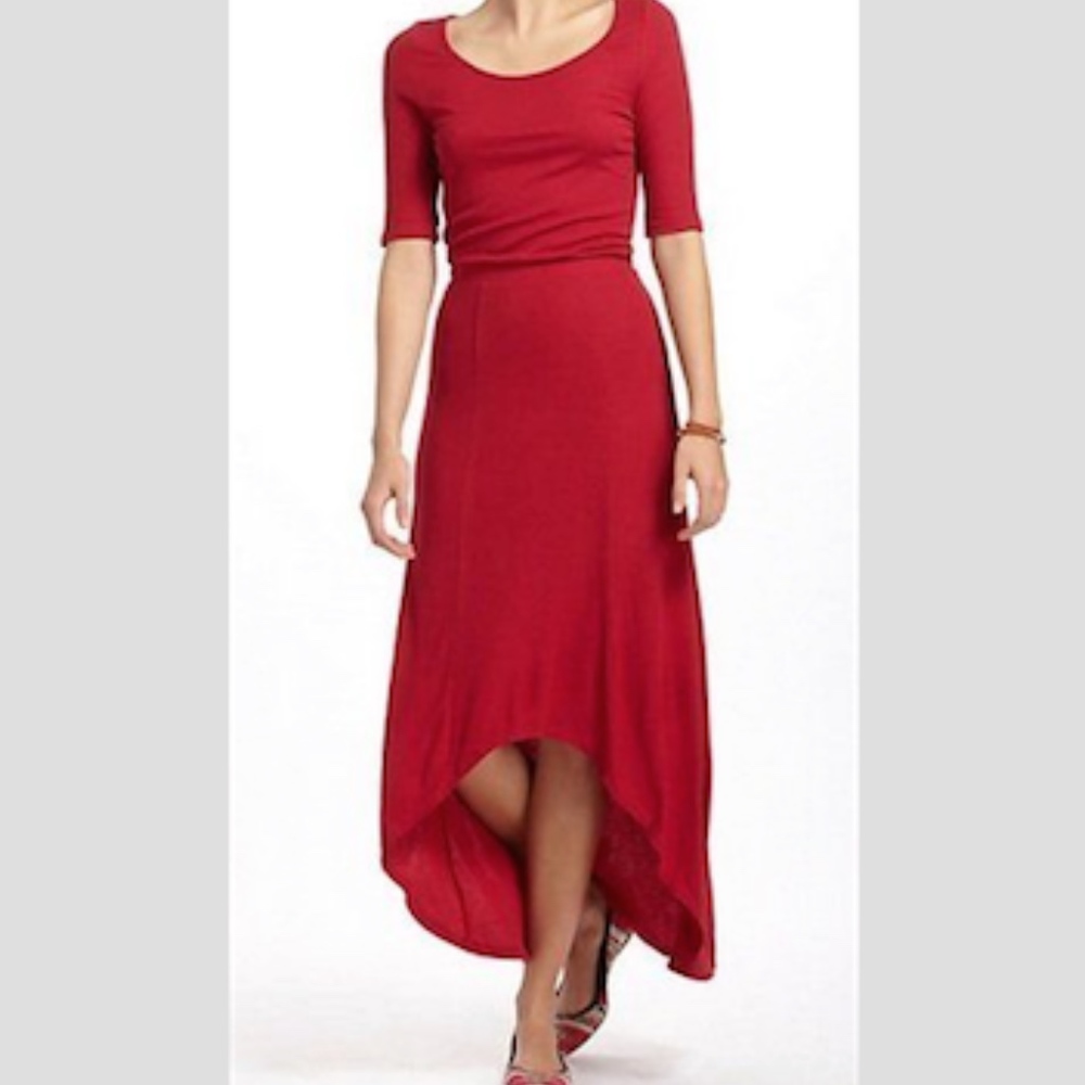 Anthropologie Bordeaux Red Maxi High-Low Dress